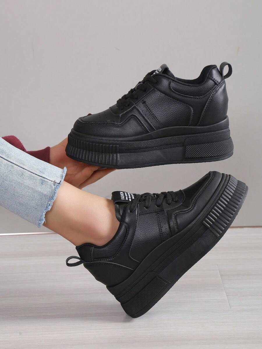 女士們坡跟跟厚鞋底運動鞋,女性增加高度黑色運動鞋,經典款式表演高度多用途新款女性鞋