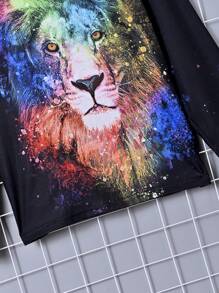 SHEIN 男大童獅子圖案長袖T恤適合春天和秋天 - 彩色 - 查看 7