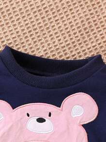 Baby Girl Cartoon Graphic Sweatshirt & Plaid Print Sweatpants - Multicolor - View 3