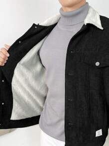 Manfinity VCAY Men Borg Collar Flap Detail Corduroy Jacket, For Fall Winter - Black and White - View 3
