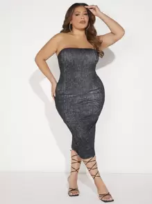 SHEIN SXY Talla grande Vestido ajustado tubo tejido jaspeado - Gris Oscuro - Ver 3