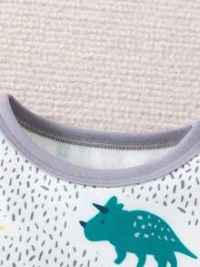 SHEIN Đứa bé trai In Khủng long Viền tương phản Vừa Khít Bộ PJ - Nhiều màu - Xem 3