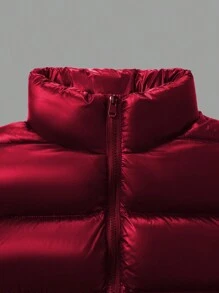 男士拉链背心夹棉大衣 - 紅色 - 查看 5