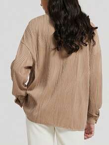 Textured Drop Shoulder Shirt - Khaki - View 2