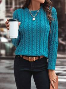 SHEIN Privé Jersey unicolor tejido de cable - Agua verde azul - Ver 1