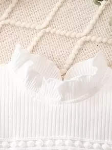 SHEIN Vintaside Kids 女嬰蕾絲拼接荷葉袖荷葉邊下擺腰拼接連體衣 - 白色 - 查看 6