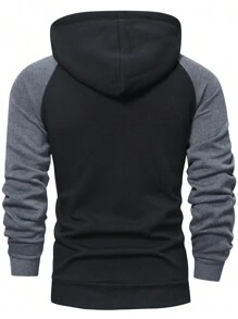Manfinity Homme Men Colorblock Zip Up Drawstring Hoodie - Black - View 2