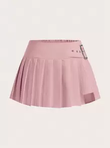 SHEIN ICON Plus Solid Pleated Skirt - Dusty Pink - View 1