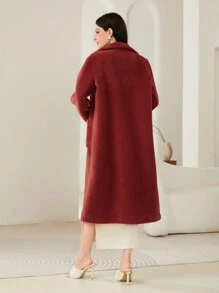 Modelyn 雙口袋前紐扣搖粒絨外套 - 酒紅色 - 查看 2