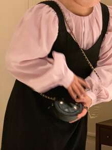 Dazy Plus 純色褶皺細節泡泡袖襯衫 - 淺粉色 - 查看 8