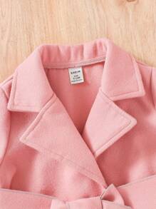 SHEIN Baby Girl 1pc Lapel Neck Flap Detail Double Button Belted Overcoat - Pink - View 3
