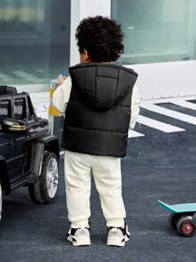 SHEIN Leap Crew Baby Boy Zip Up Hooded Vest Jacket & Sweatpants & Tee - Multicolor - View 3