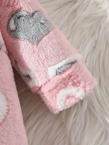 SHEIN 女嬰愛心和字母圖案連帽絨毛連身褲 - 粉色 - 查看 5