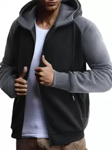 Manfinity Homme Men Colorblock Zip Up Drawstring Hoodie - Black - View 1