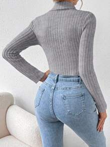 SHEIN LUNE 高領條紋針織連體衣 - 淺灰色 - 查看 2