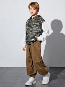 男大童迷彩印花連帽背心上衣和套頭衫和褲子 - 彩色 - 查看 4