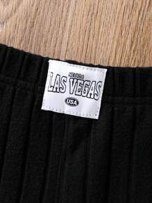 SHEIN Quần ống loe họa tiết chữ chắp vá cho nữ, thời trang thường ngày, trang trí chữ cái, eo cao, nhiều màu sắc có sẵn - màu đen - Xem 5