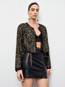 SHEIN Maija Jacke mit offener Front, Paillette, - Gold - Übersicht 5