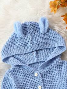 男嬰3D耳朵設計前紐扣連帽開襟衫 - 淺藍色 - 查看 4