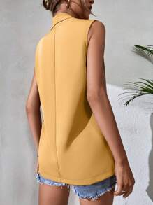 SHEIN Privé 素色青果領馬甲西裝外套 - 芥末黃 - 查看 2