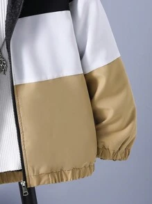 男大童撞色拉鏈開襟連帽毛絨內襯夾克無毛衣 - 黑色 - 查看 3