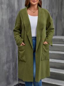 SHEIN LUNE 大碼青果領雙口袋落肩袖花呢外套 - 淺灰色 - 查看 1