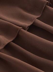 SHEIN MOD Solid Ruffle Trim Floral Decor Skirt - Brown - View 4