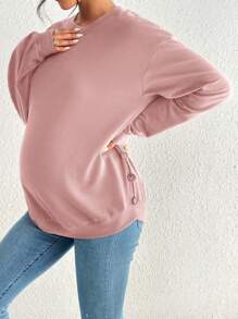SHEIN 孕婦側邊紐扣落肩袖運動衫 - 粉色 - 查看 1