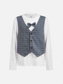 3pcs/Set Tween Boys' Elegant Fitted 2 In 1 Shirt, Suit Jacket And Pants Matching Set - Multicolor - View 6