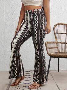 SHEIN VCAY 大碼幾何印花喇叭褲 - 彩色 - 查看 3