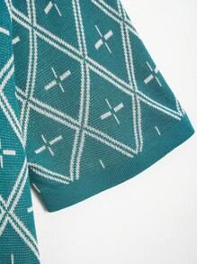 NITAGUT 男士條紋圖案和幾何圖案針織上衣 - 墨綠色 - 查看 7