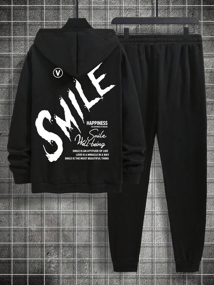 Manfinity Homme Nam Plus Đồ họa Khẩu hiệu Dây rút Áo Hoodie & Quần thể thao - màu đen - Xem 1