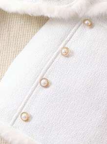 SHEIN Young Girl Fuzzy Trim Pocket Patched Button Up Tweed Jacket and Skirt