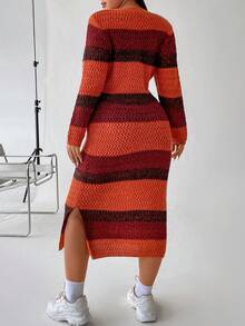 Flirla Hơn Khối màu Tách đùi Đầm Áo len - Nhiều màu - Xem 3