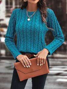 SHEIN Privé Jersey unicolor tejido de cable - Agua verde azul - Ver 5