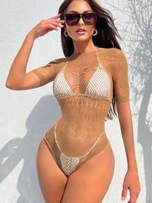 Women's Sexy Mesh Bodystocking - Brown - View 5