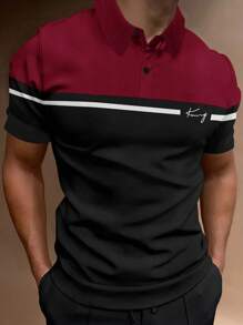Manfinity Homme Nam Khối màu Đồ họa Chữ cái Áo polo - màu đen - Xem 1
