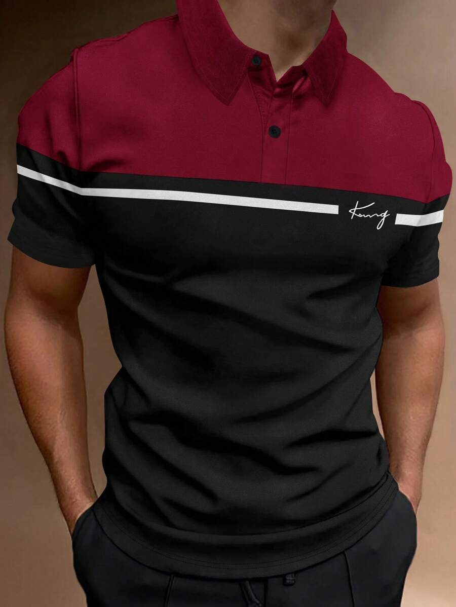 Manfinity Homme Nam Khối màu Đồ họa Chữ cái Áo polo - màu đen - Xem 1