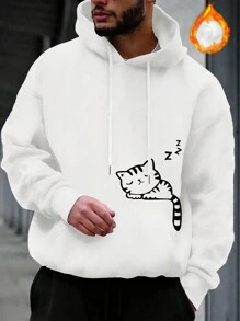 Manfinity Homme 寬鬆版型男士卡通圖形束口加厚連帽衫 - 白色 - 查看 1