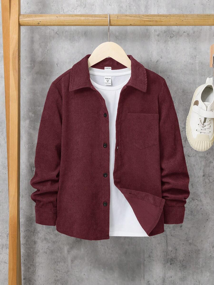 SHEIN Tween Boy Casual Solid Color Long Sleeve Shirt Fall Winter