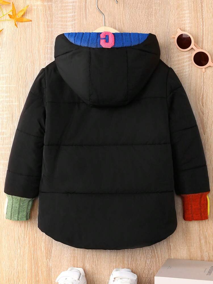 Young Boy Letter Graphic Zip Up Hooded Padded Coat Without Sweater