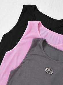 SHEIN EZwear 3pcs Patched Detail Tank Top - Multicolor - View 4