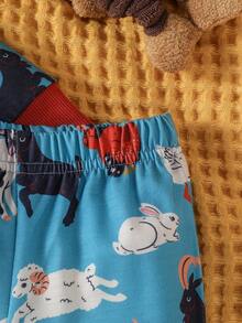 男嬰卡通圖案拼接邊衛衣和衛褲 - 彩色 - 查看 4