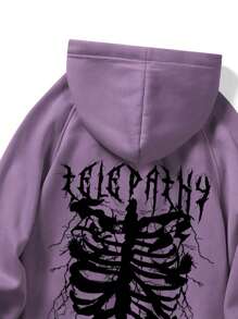ROMWE MEN Grunge Punk Áo hoodie giữ nhiệt tay rút họa tiết bộ xương cho nam dùng trong lễ Halloween, đi học - Màu tím - Xem 6