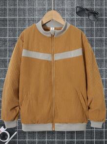 SHEIN Jachetă bomber din velur cu fermoar Tween Boy