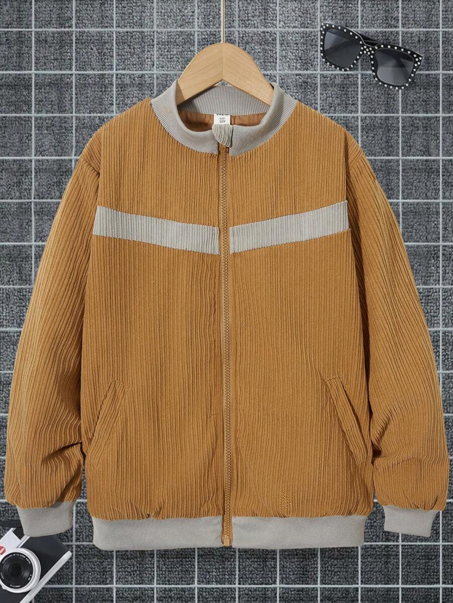 SHEIN Jachetă bomber din velur cu fermoar Tween Boy