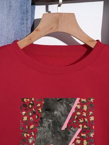 SHEIN EZwear Đồ họa Hình Thả vai Áo nỉ - Đỏ - Xem 3