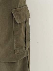 Tween Boy Flap Pocket Side Cargo Jeans - Army Green - View 5