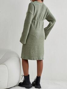 SHEIN Thai sản Surplice cổ Thả vai Đầm - màu xanh lá - Xem 2