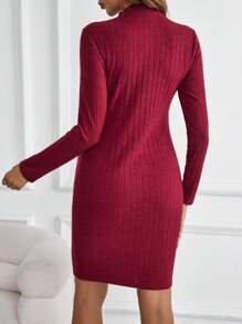 SHEIN 孕婦四分之一按鈕緊身洋裝 - 酒紅色 - 查看 2